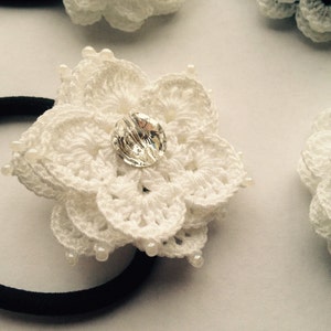 Crochet lace flower hairband bobbin with swarovski embellishment image 3