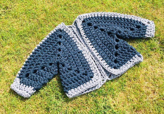 Navy Grey Crochet Cardigan