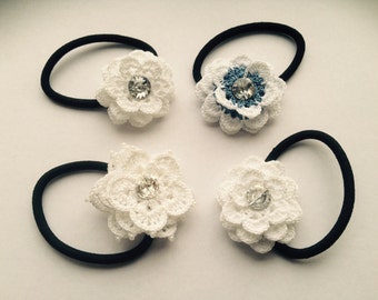 Crochet lace flower hairband bobbin with swarovski embellishment