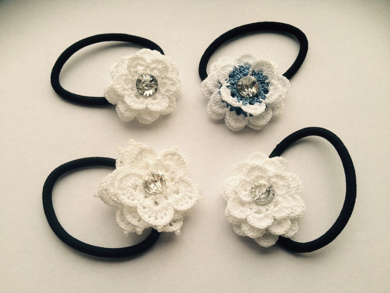 Crochet lace flower hairband bobbin with swarovski embellishment image 1