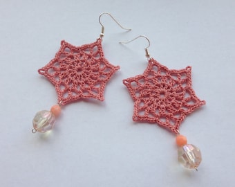 Lace snowflake earrings in pink or navy with drop beads