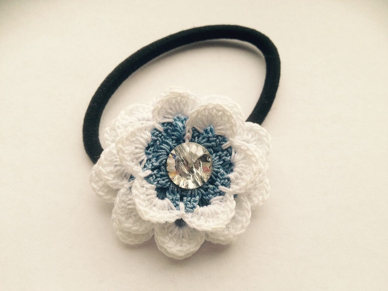 Crochet lace flower hairband bobbin with swarovski embellishment image 5