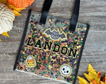 Custom Trick or Treat Bag, Kids Personalized Halloween Bucket, Custom Candy Basket, Candy Bag with Name, Fall Gifts for Kids, Halloween Tote