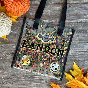 Custom Trick or Treat Bag, Kids Personalized Halloween Bucket, Custom Candy Basket, Candy Bag with Name, Fall Gifts for Kids, Halloween Tote