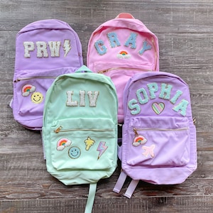 Custom Nylon Backpack Personalized Varsity Letter Bag Colorful Kids Backpack With Patches Travel Bag Bridesmaid Gift School Bag Etsy