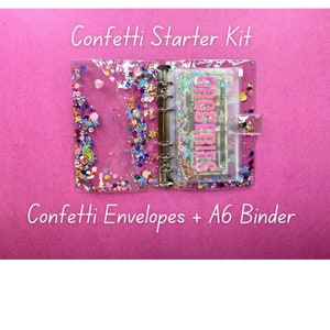 CONFETTI Cash Envelopes STARTER KIT, Custom Budget Envelopes with labels, Planner Inserts, Budget Planners, A6 Cash Envelope System Binder