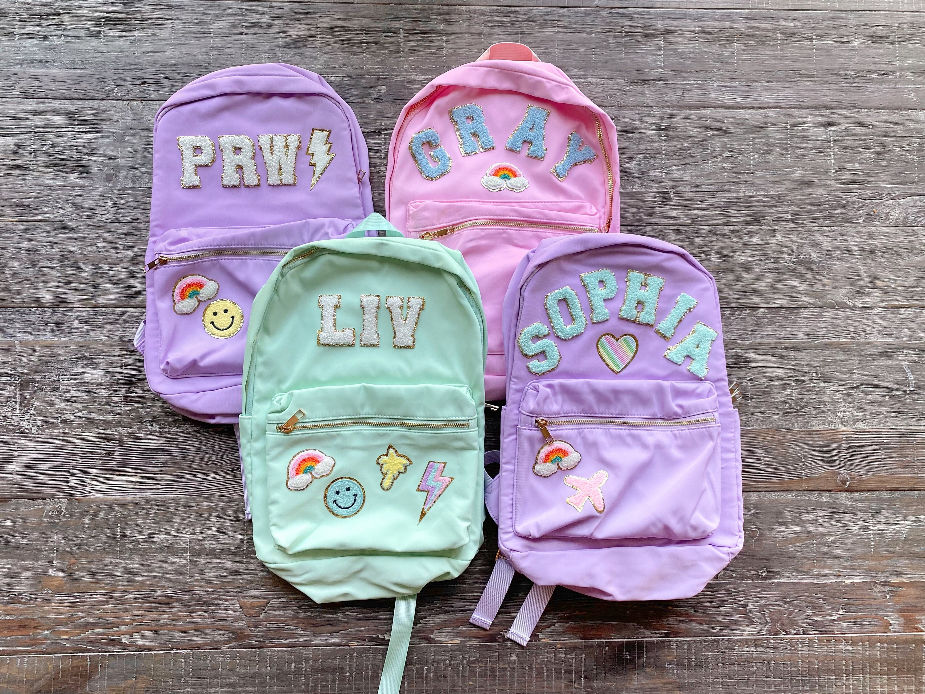 Custom Nylon Backpack Personalized Varsity Letter Bag Colorful Kids Backpack With Patches Travel Bag Bridesmaid Gift School Bag Etsy