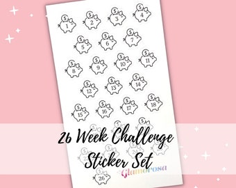 26 Week Challenge Stickers, Savings Challenge, Cash Envelope Savings Kits, Budget Binder Challenge, Sinking Funds Tracker