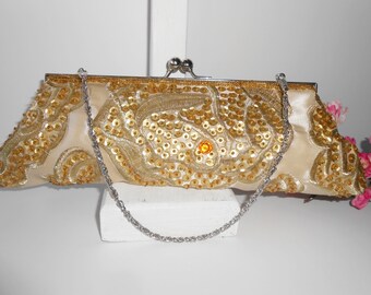 Vintage Gold Mesh Evening Bag Makeup Bag Hand Made Hong Kong Gold Clutch Glamour