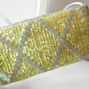 Vintage Green Beaded Evening Bag, Beads and Sequins, Green Clutch Handbag,  Special Occasion Bag EB-0615
