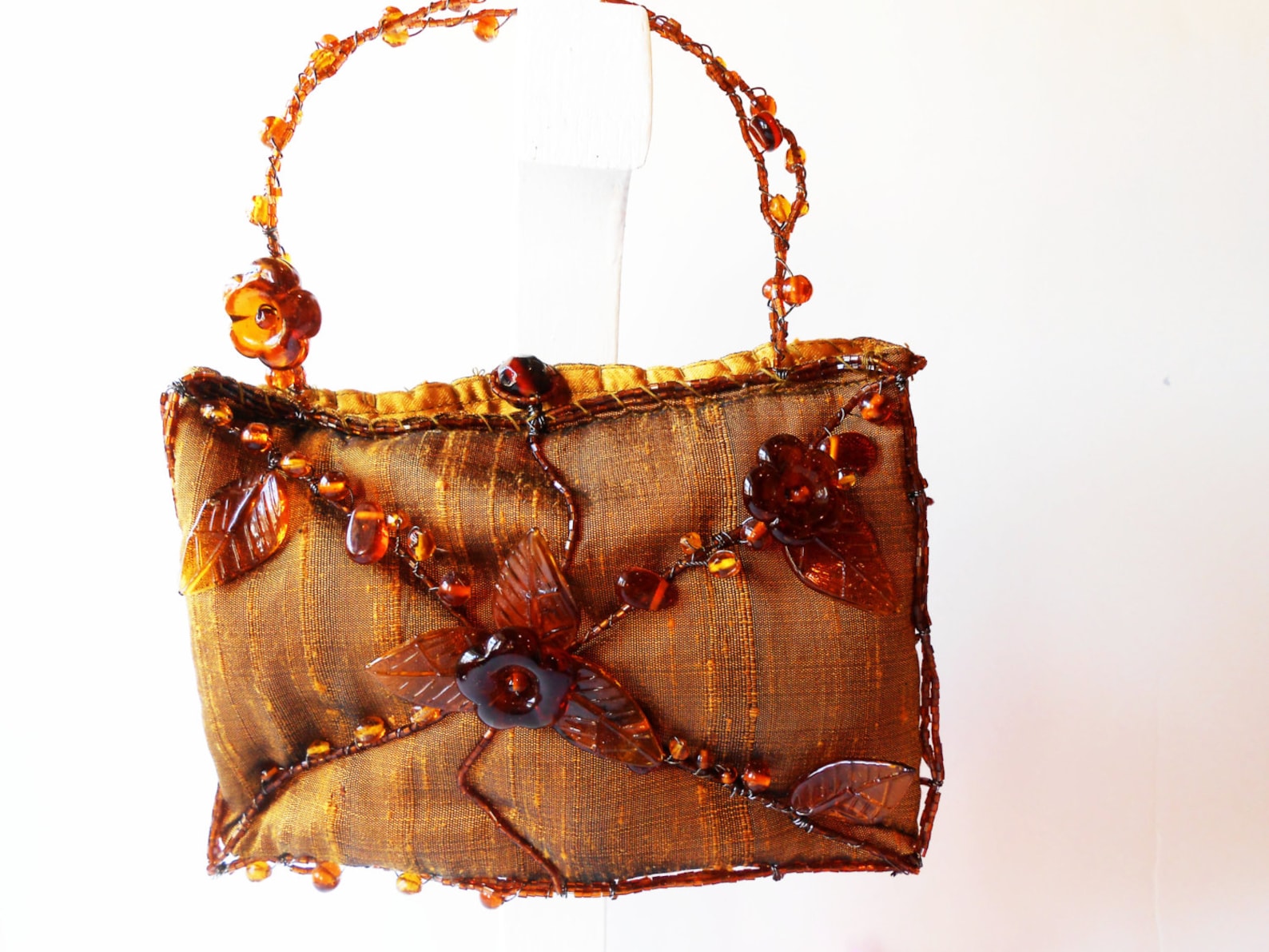 Vintage Bronze Beaded Evening Bag Bronze Handbag Beaded Trim Etsy