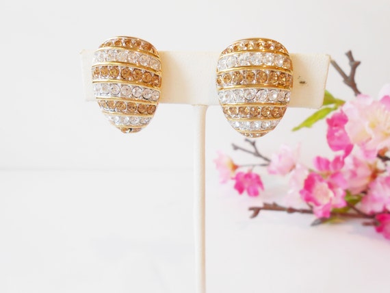Vintage Swarovski Rhinestone Clip-On Earrings, Goldtone