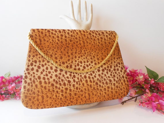 Leopard Cheetah Handbag, Animal Print, Beige Brow… - image 4