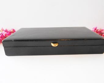 Vintage Black Leather Jewelry Case, Jewelry Organizer