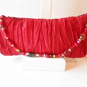 Red Taffeta Evening Bag, Vintage Red Clutch Bag, Holiday Handbag, Special Occasion Bag EB-0239