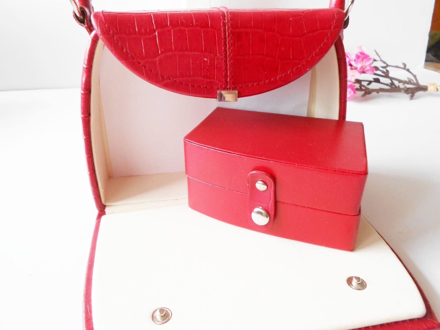 Red Jewelry Case Red Leather Case Jewelry Box Travel Etsy