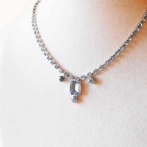 Blue Rhinestone Necklace, 1950s Blue Necklace, Rhinestone Jewelry, Blue Necklace, Formal Necklace, Cocktail Jewelry, After Five