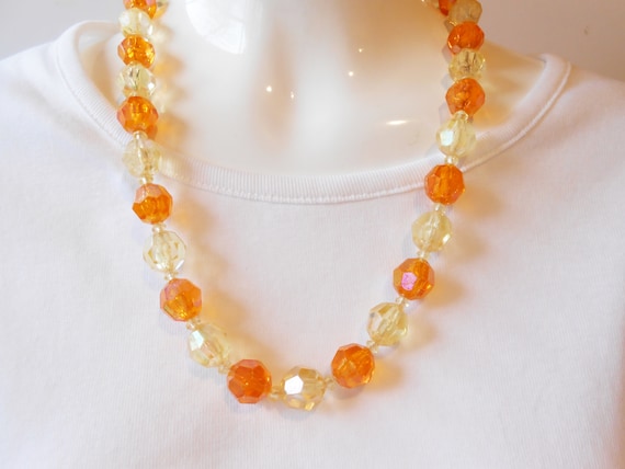 Vintage Austrian Crystal Necklace, Orange Yellow … - image 2