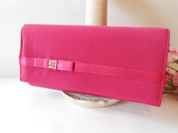 Raspberry Taffeta Clutch Evening Bag, Vintage Ras… - image 1