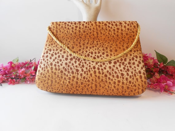Leopard Cheetah Handbag, Animal Print, Beige Brow… - image 1
