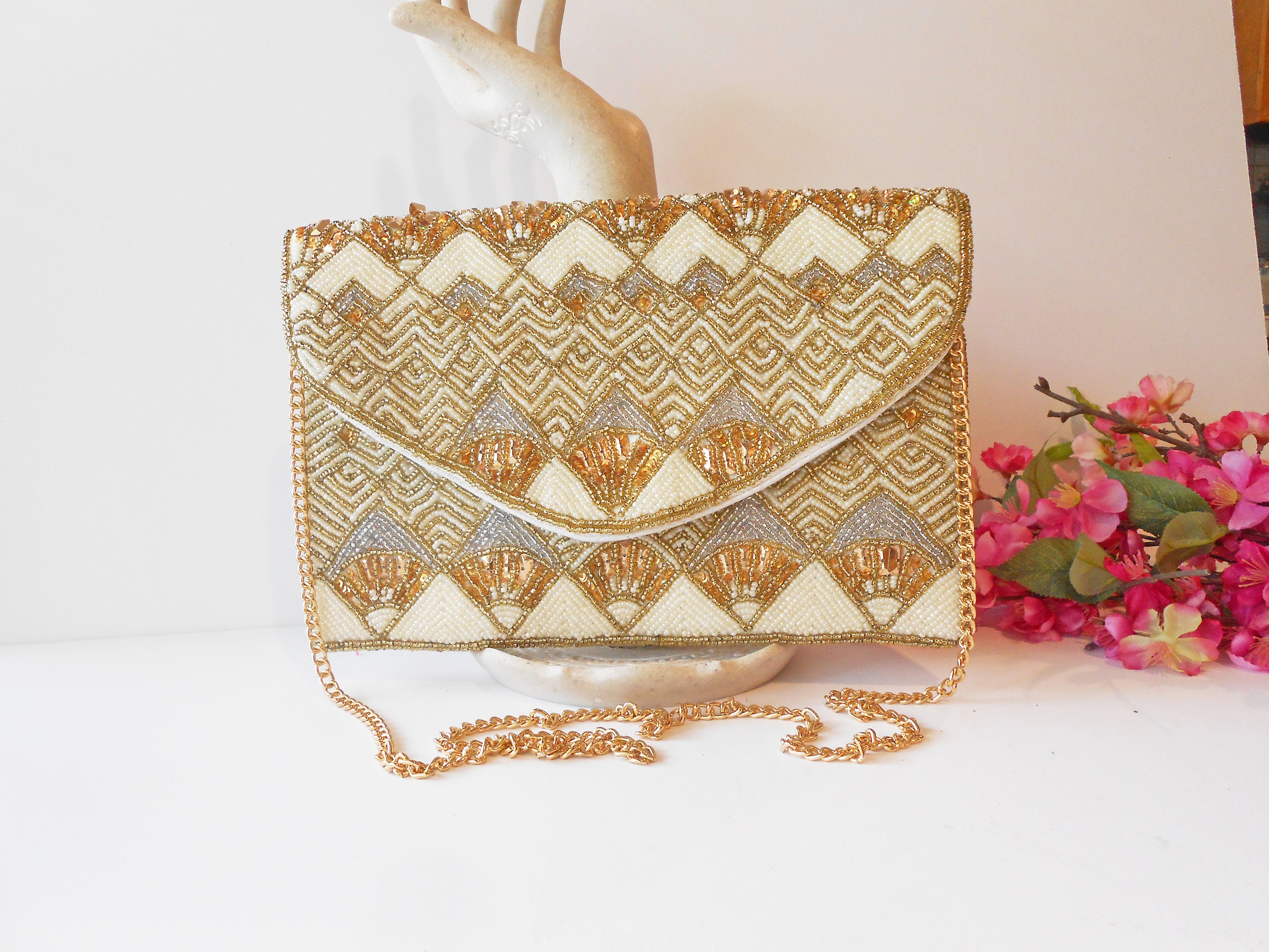 Sparkling Evening Gold Beaded Clutch