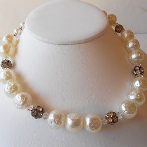 Vintage Pearl Rhinestone Necklace, Pearl Choker Necklace, Single Strand Pearls, Jewelry Gift for Her, Girlfriend Gift,