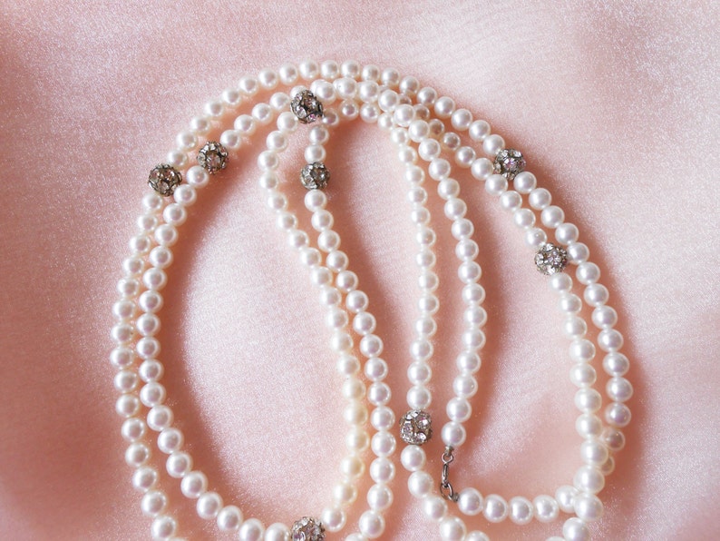 Vintage Pearl Necklace Rhinestone Trim 9mm Faux Pearls Rope | Etsy