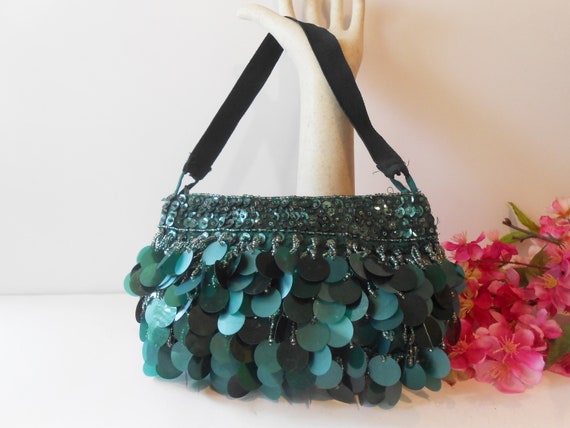 Emerald Green Evening Bag, Glitzy Green Clutch Ba… - image 1