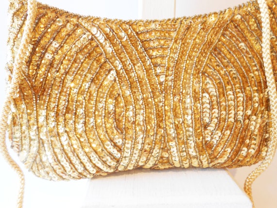 Gold Beaded Clutch Evening Bag, Gold Beaded Handb… - image 5