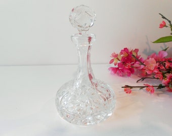 Vintage Crystal Perfume Bottle, Geometric Vanity Scent Decanter