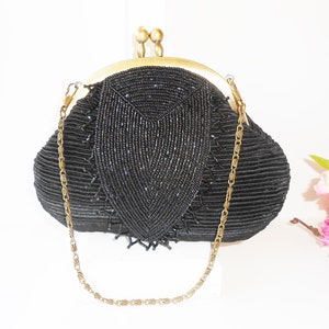 Black Beaded Evening Bag, Petite Black Bag, Special Occasion Bag, After-Five Purse, Prom Purse EB-0333