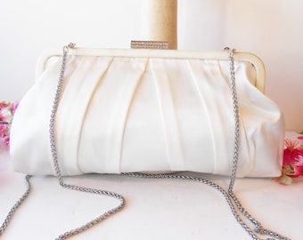 Vintage White Wedding Purse, Elegant Satin Clutch Bag, EB-0445