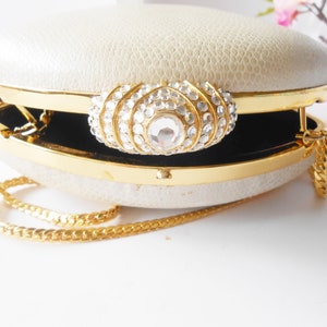 White Evening Bag Rhinestone Trim, Vintage White Cocktail Purse, Wedding Purse, Inge Christopher White Bag, , EB-0262