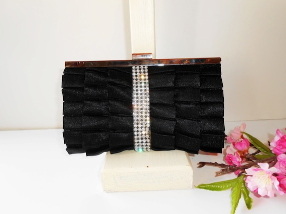 Black Evening Bag with Rhinestone Trim, Dazzling … - image 1