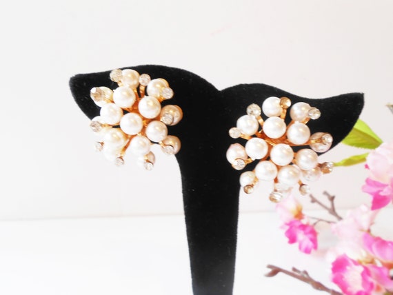 Pearl and Rhinestone Earrings, Vintage Pearl Rhin… - image 4