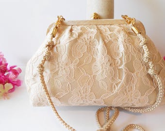 Mocha Lace Evening Bag: Mother of Bride Clutch, Special Occasion Purse