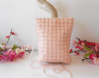 Vintage Pink Beaded Evening Bag, Sparkly Pink Bag EB-0669