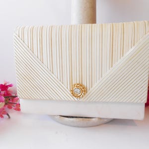 Vintage White Bridal Purse, Elegant White Satin Bag, Wedding Purse, Bride&#39;s Purse, White Evening Bag EB-0445