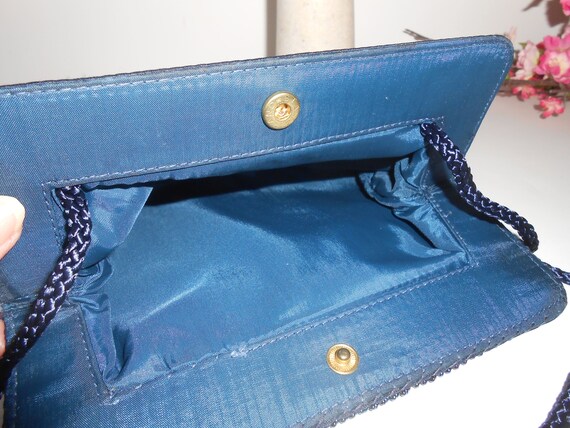 Vintage Blue Beaded Handbag, Blue Bead Clutch Pur… - image 9