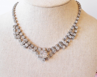 Vintage Rhinestone Necklace, Formal Necklace,