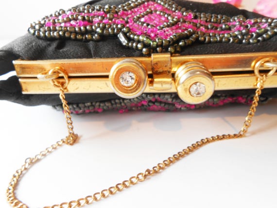 1950's Evening Bag,  Pink Black Beading, Petite B… - image 3