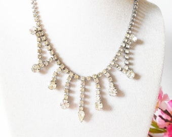 1950's Rhinestone Necklace, Glamorous Rhinestone Drop