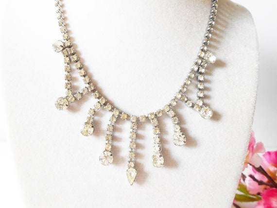 ★VINTAGE HOLLYWOOD★ Ornament Drop Necklace 1950's Rhinestone Necklace, Glamorous Rhinestone Drop