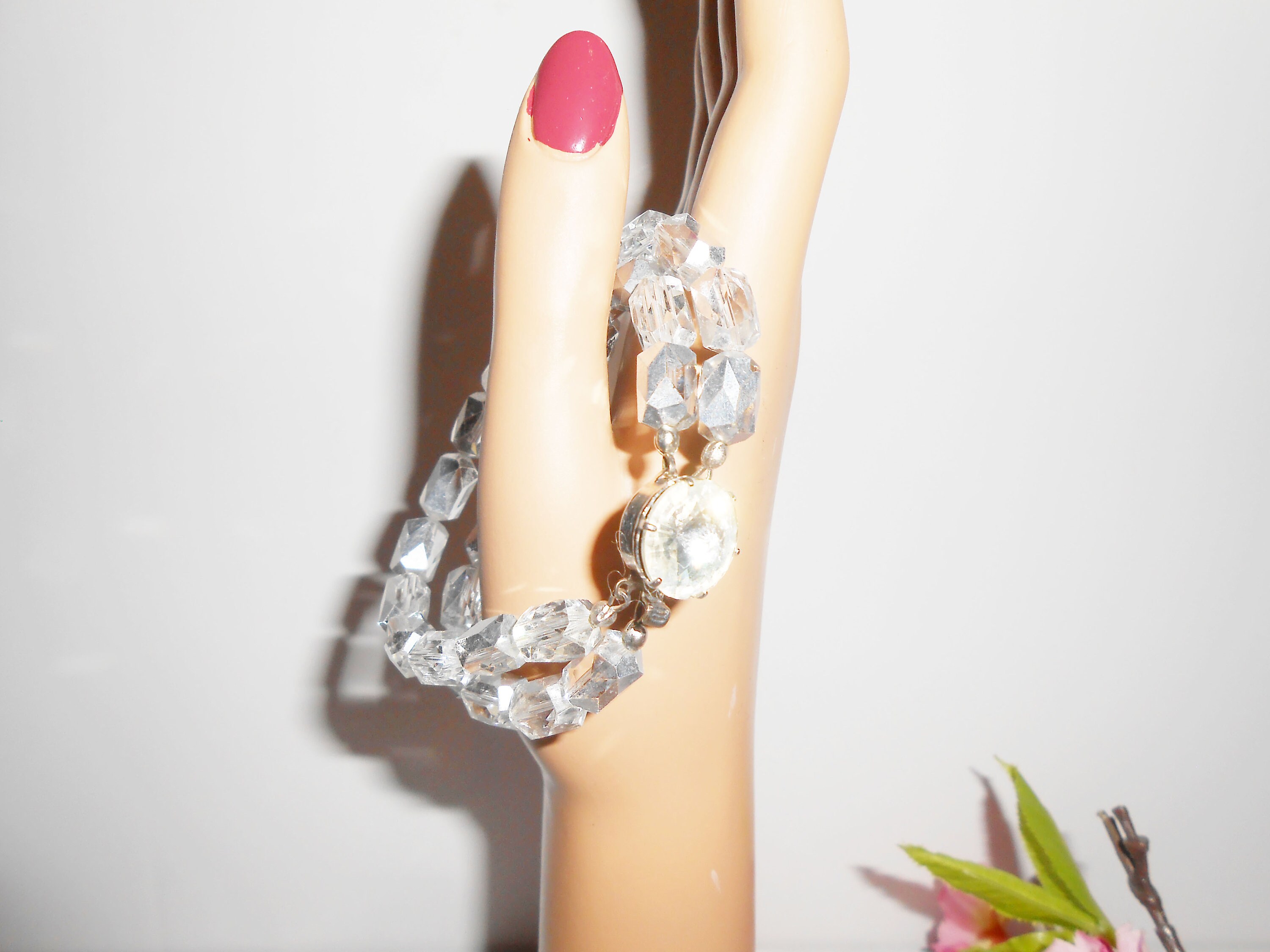 Vintage 1960s AB Crystal Beaded Bracelet, Double Strand, Iridescent Austrian, 7\