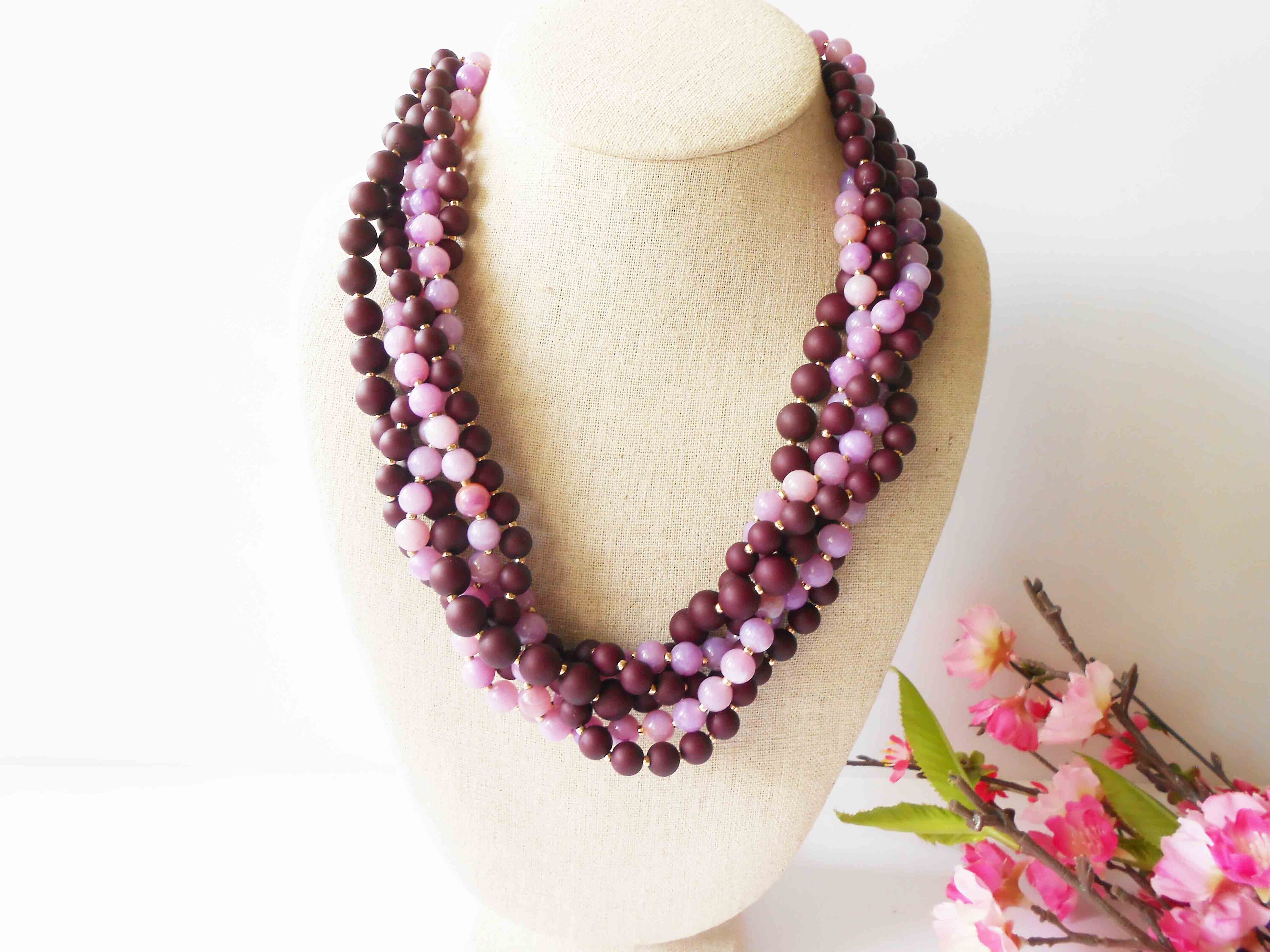 Five Strand Pearl Necklace Plum Lavender Twisted Strand Pearl Beads Stunning Pearl Necklace Plum and Lavender Five Strand Beads Etsy
