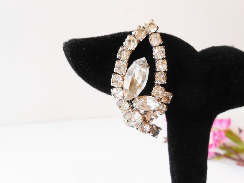 Vintage Rhinestone Earrings, Glamorous Statement Earrings, Clip-On, Jewelry Gift for Her image 7