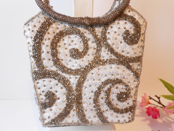 Dazzling Silver and Grey Beaded Handbag, Sparkly … - image 2