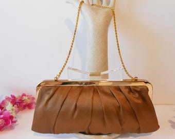 Mocha Satin Evening Bag: Lucite Closure, EB-0440