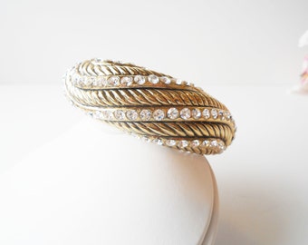 Vintage Goldtone Rhinestone Cuff Bracelet, Glam Statement Jewelry