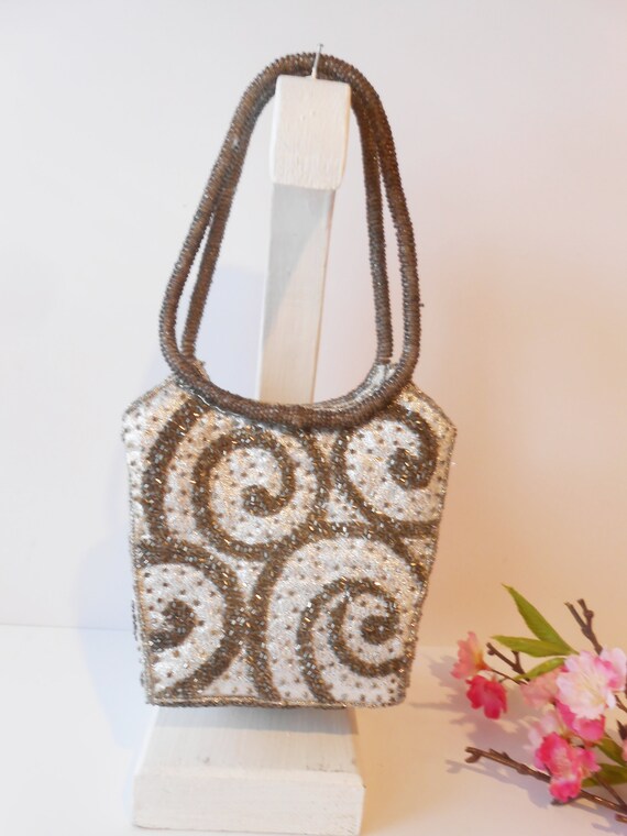 Dazzling Silver and Grey Beaded Handbag, Sparkly … - image 9